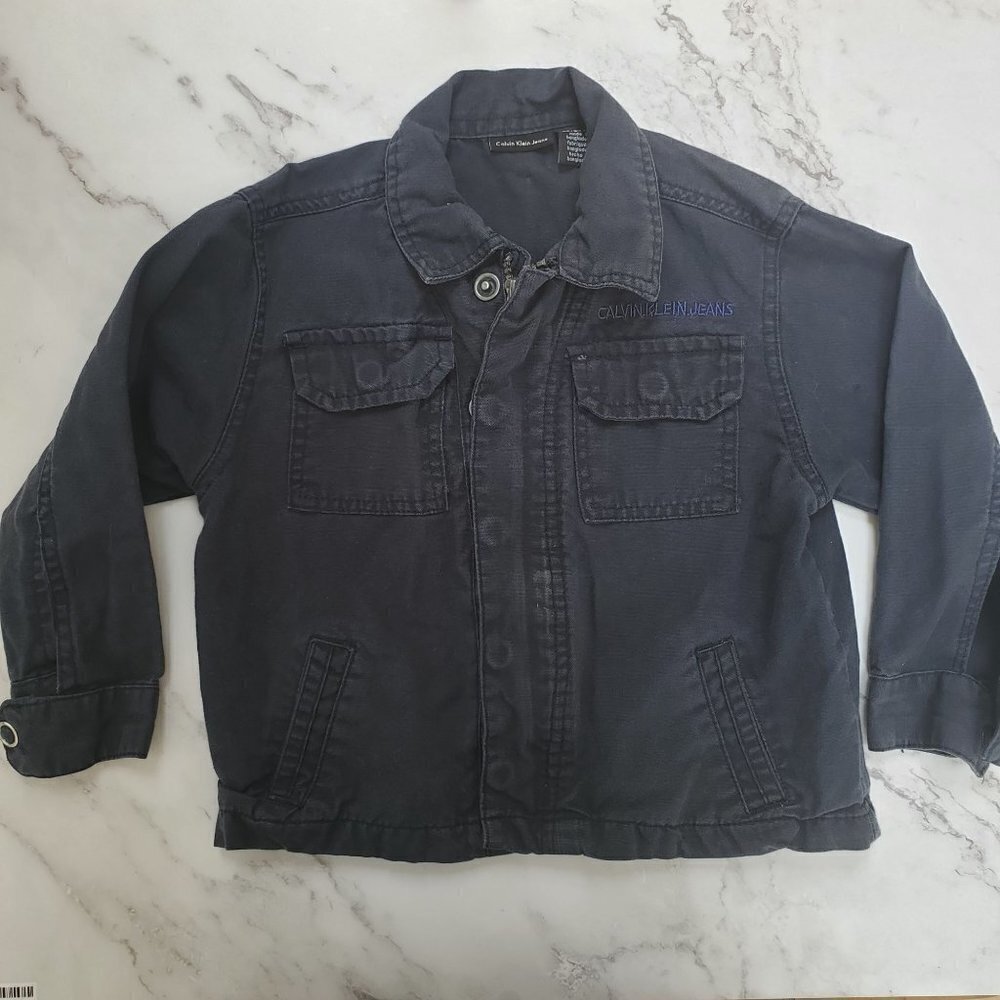 Calvin Klein Military Style Blue Denim Jean Jacket Bomber Toddler Boys 3T